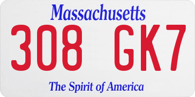 MA license plate 308GK7