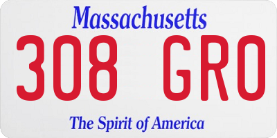 MA license plate 308GR0