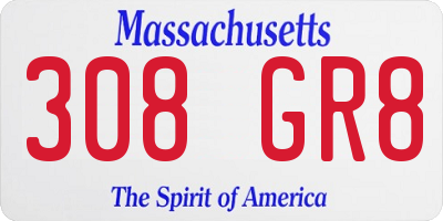 MA license plate 308GR8