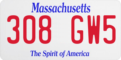 MA license plate 308GW5