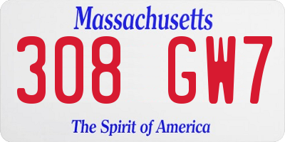 MA license plate 308GW7