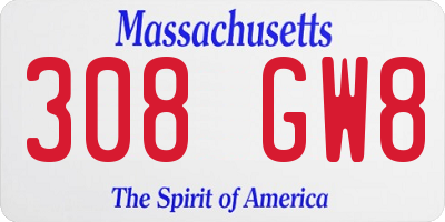 MA license plate 308GW8
