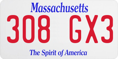 MA license plate 308GX3