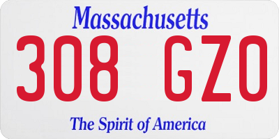 MA license plate 308GZ0