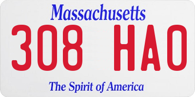 MA license plate 308HA0
