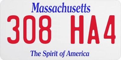 MA license plate 308HA4