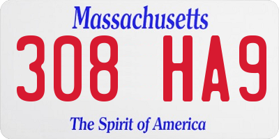 MA license plate 308HA9