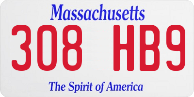 MA license plate 308HB9