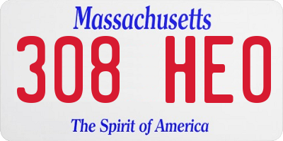 MA license plate 308HE0