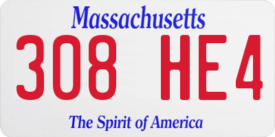 MA license plate 308HE4