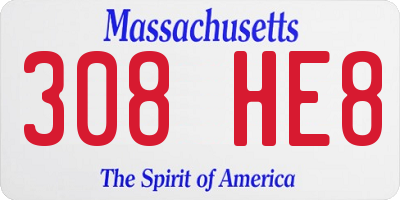 MA license plate 308HE8