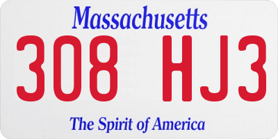 MA license plate 308HJ3
