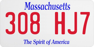 MA license plate 308HJ7