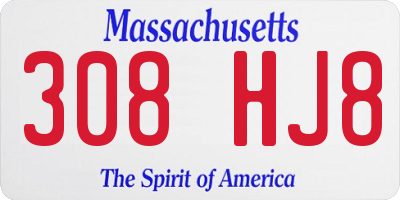 MA license plate 308HJ8