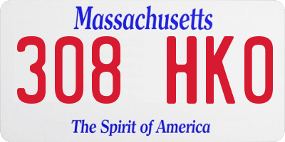 MA license plate 308HK0