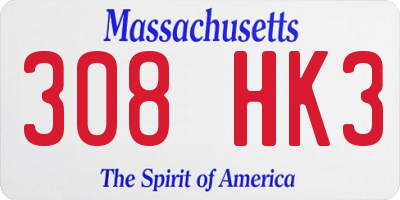 MA license plate 308HK3