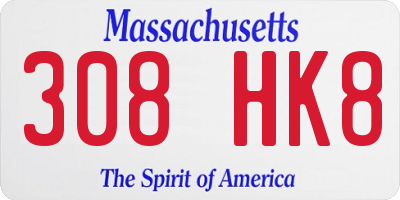 MA license plate 308HK8