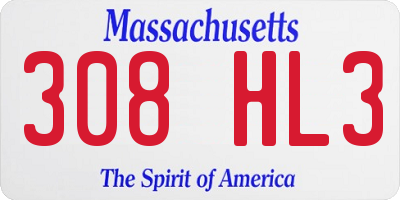 MA license plate 308HL3