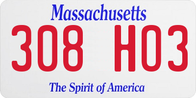 MA license plate 308HO3