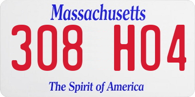 MA license plate 308HO4
