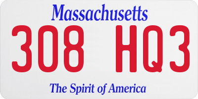 MA license plate 308HQ3