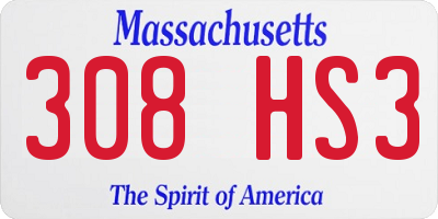 MA license plate 308HS3
