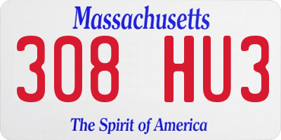 MA license plate 308HU3