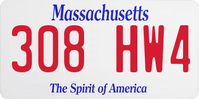 MA license plate 308HW4