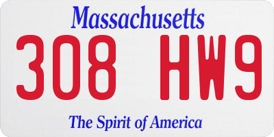 MA license plate 308HW9