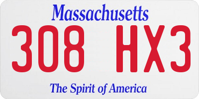 MA license plate 308HX3