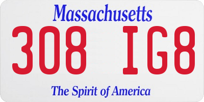 MA license plate 308IG8