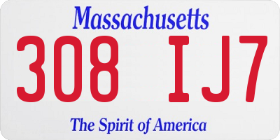 MA license plate 308IJ7