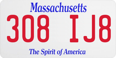 MA license plate 308IJ8