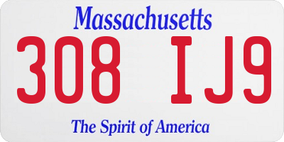 MA license plate 308IJ9