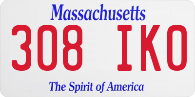 MA license plate 308IK0