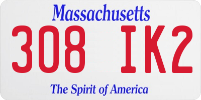 MA license plate 308IK2