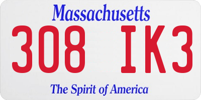 MA license plate 308IK3
