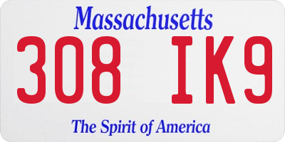MA license plate 308IK9