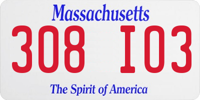 MA license plate 308IO3
