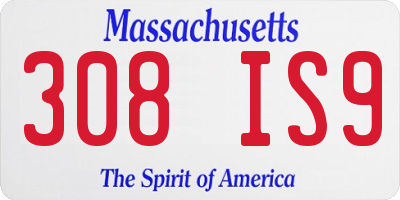 MA license plate 308IS9