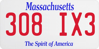 MA license plate 308IX3