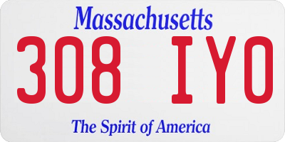 MA license plate 308IY0