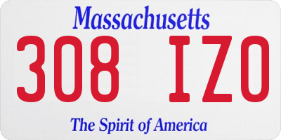 MA license plate 308IZ0