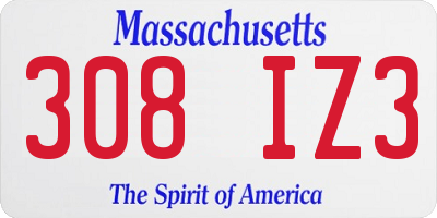 MA license plate 308IZ3