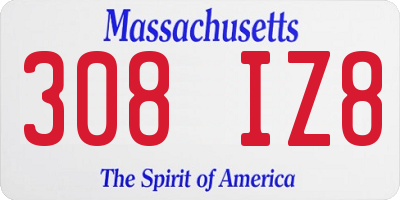 MA license plate 308IZ8