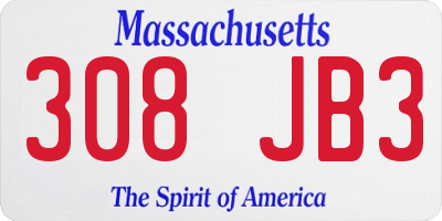 MA license plate 308JB3
