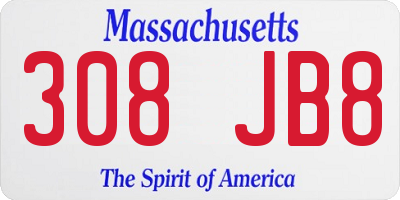 MA license plate 308JB8