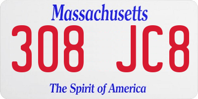 MA license plate 308JC8