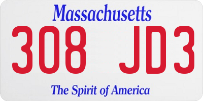 MA license plate 308JD3
