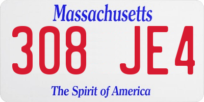 MA license plate 308JE4